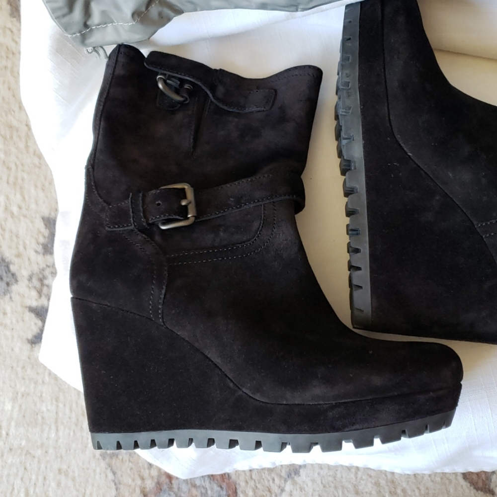 Prada Authentic Suede Black Wedge Boots 39.5EU=9.5 - Picture 8 of 16